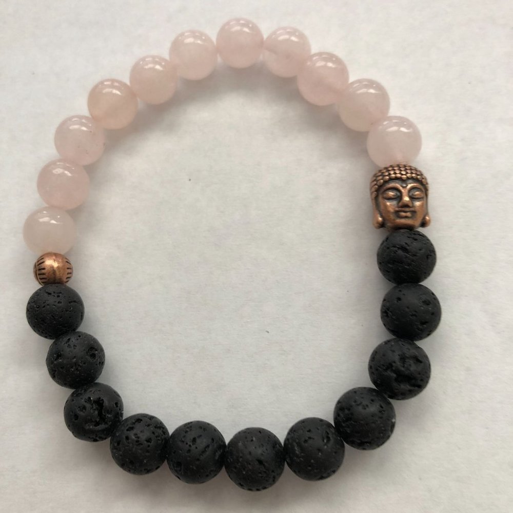BOGO Vitality Rose Quartz Lava Stone Buddha Diffuser Bracelet Stretch 8mm 5/16"